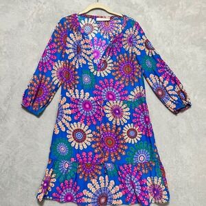 Alice & Trixie Silk Mini Dress Women Small Blue Mandala Print Boho Tiered V-Neck